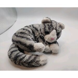 Tangerine Press Plush Cat Kitten 7" Gray Striped Curled Laying Down Realistic